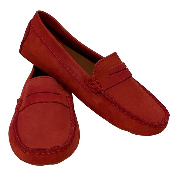 Preppy Suede Slip On Loafer Youth Girls Size 2 Red - Picture 1 of 8
